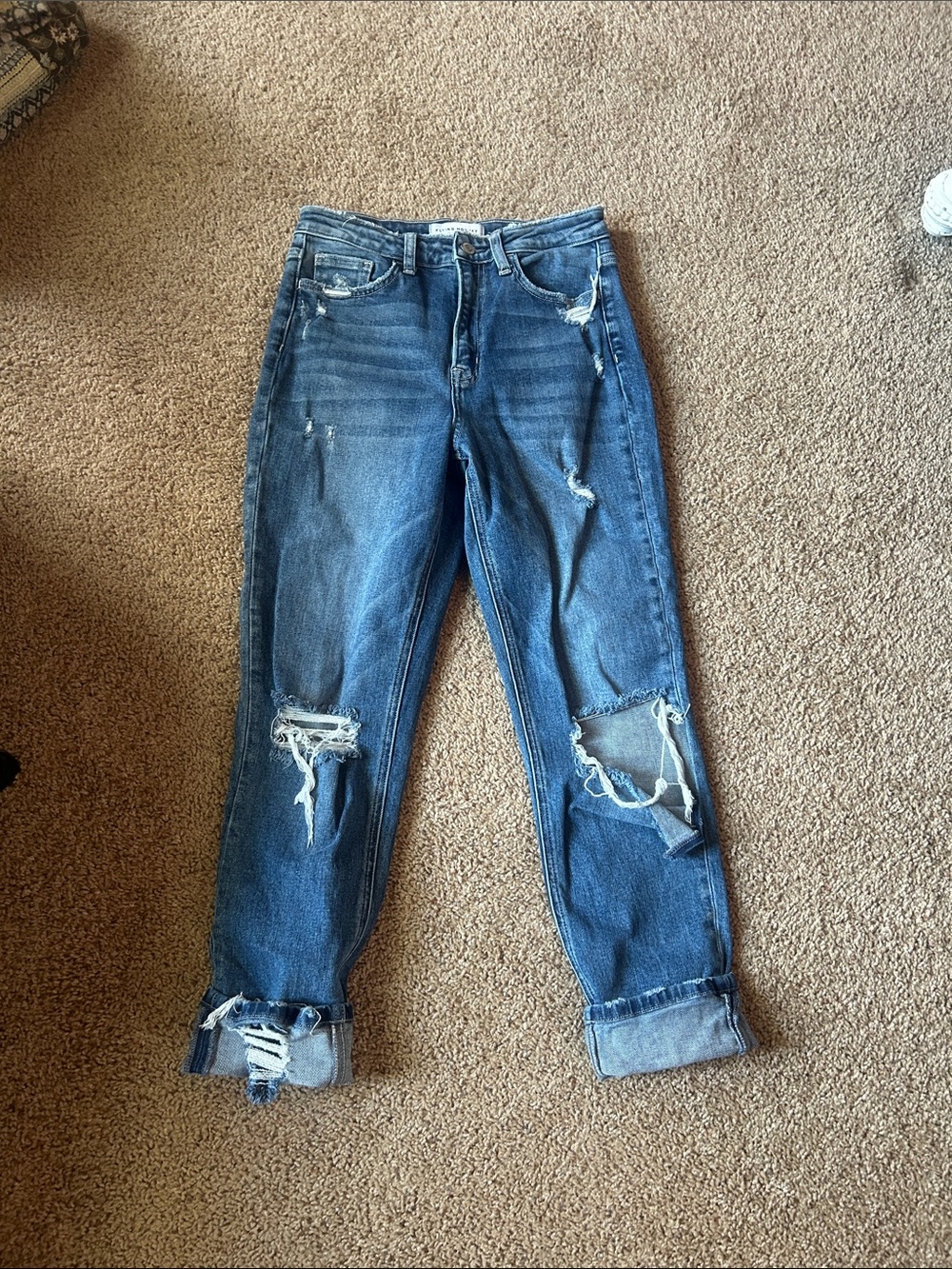 Flying Monkey Distressed Mid-Blue Boyfriend Jeans